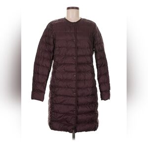 Uniqlo Light Down Coat Women XL Quilted Snap Packable Minimalist Puffer Burgundy